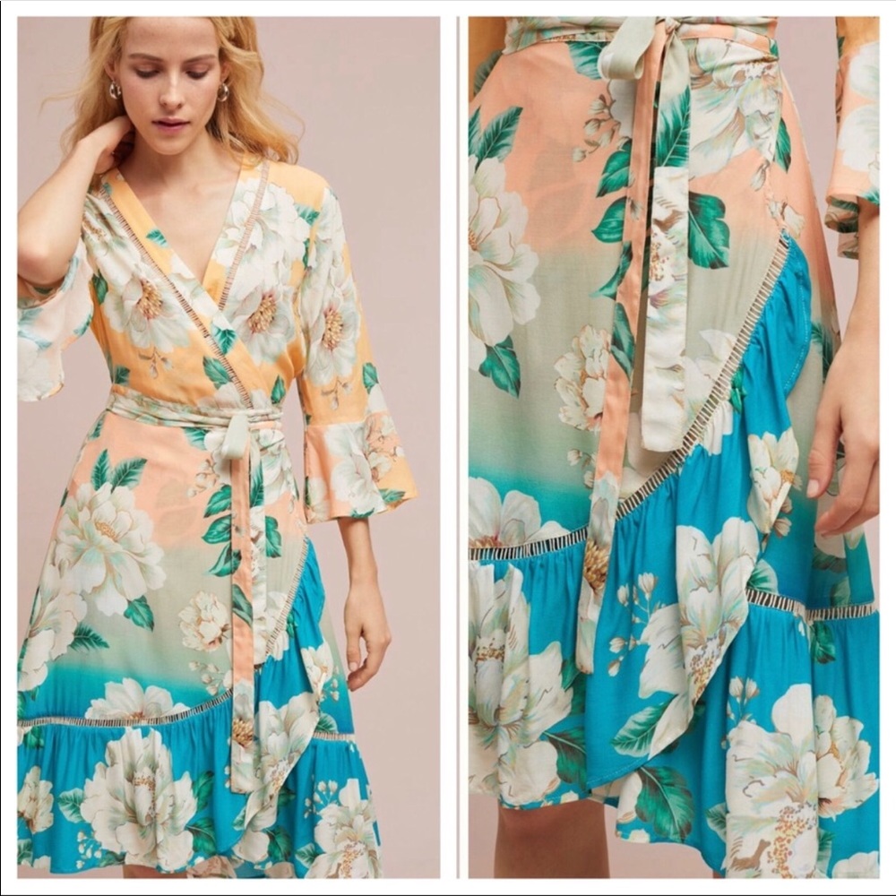 🆕NWT Farm Rio Wrap Dress -Anthropologie exclusive - Picture 4 of 8